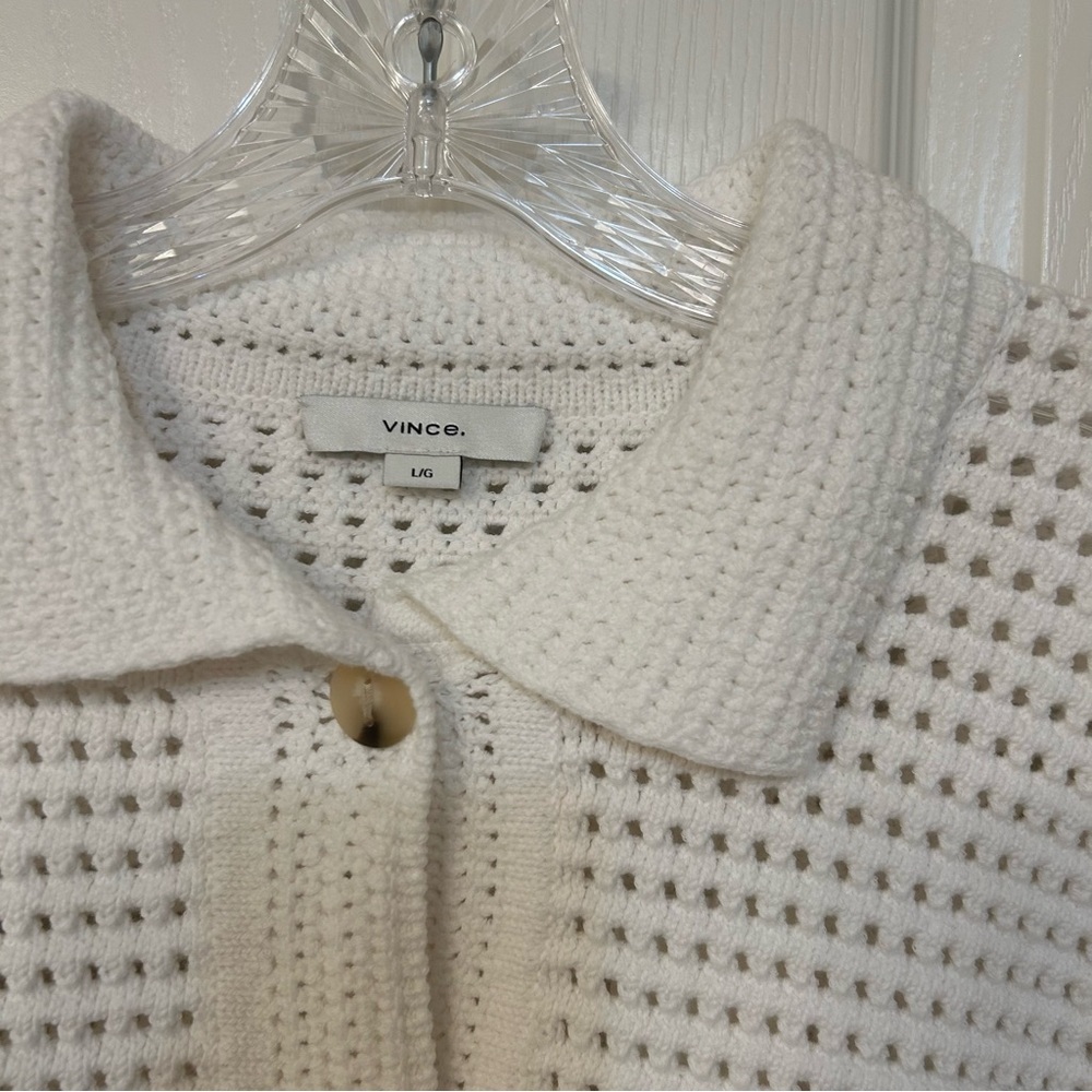 Vince Block Stitch Cardigan in Optic White Size L - Picture 7 of 10